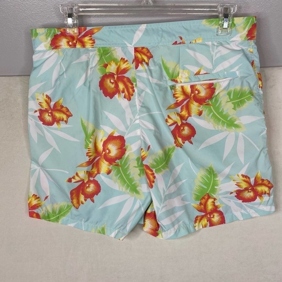Men’s Vince. Blue w/ Sunburst Tropical Floral Print Swim Trunks-34 - Picture 4 of 6